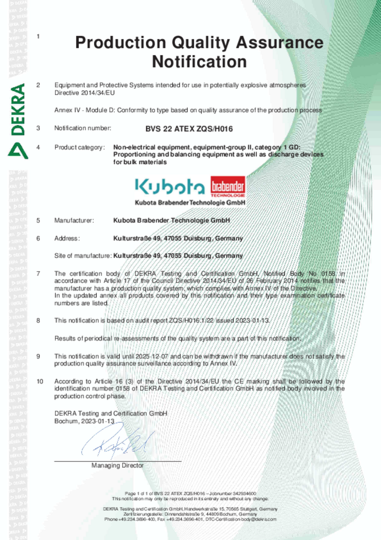 ATEX Certificate